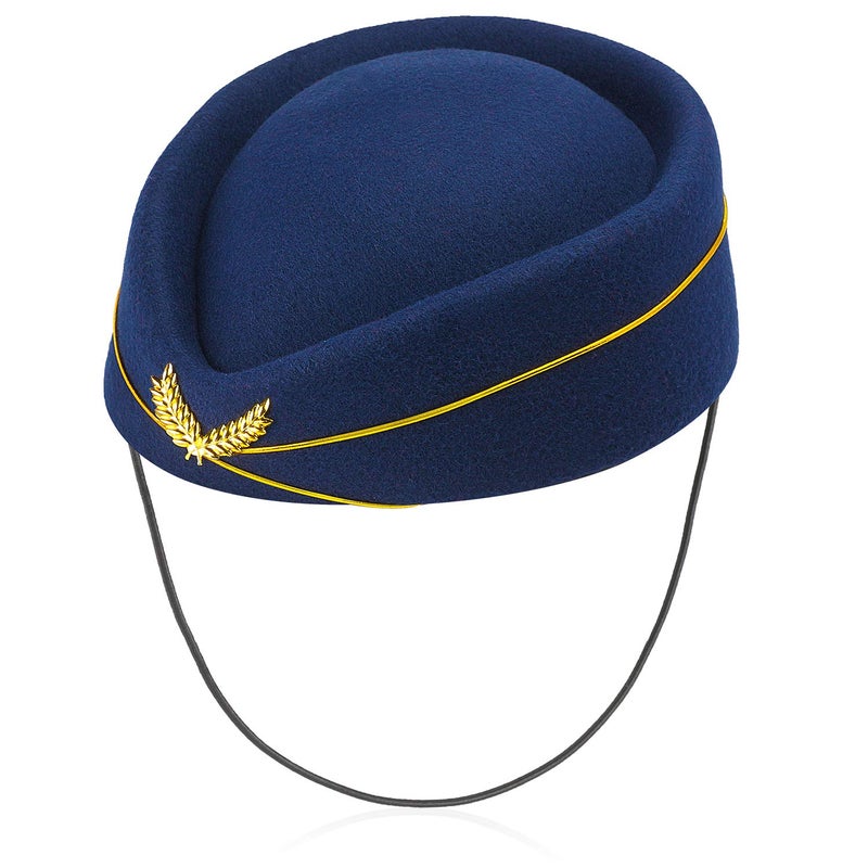 Beelittle Women's Stewardess Costume Accessories Flight Attendant Hat with Air Hostess Cosplay Costume Accessories (Navy1) - Image 5